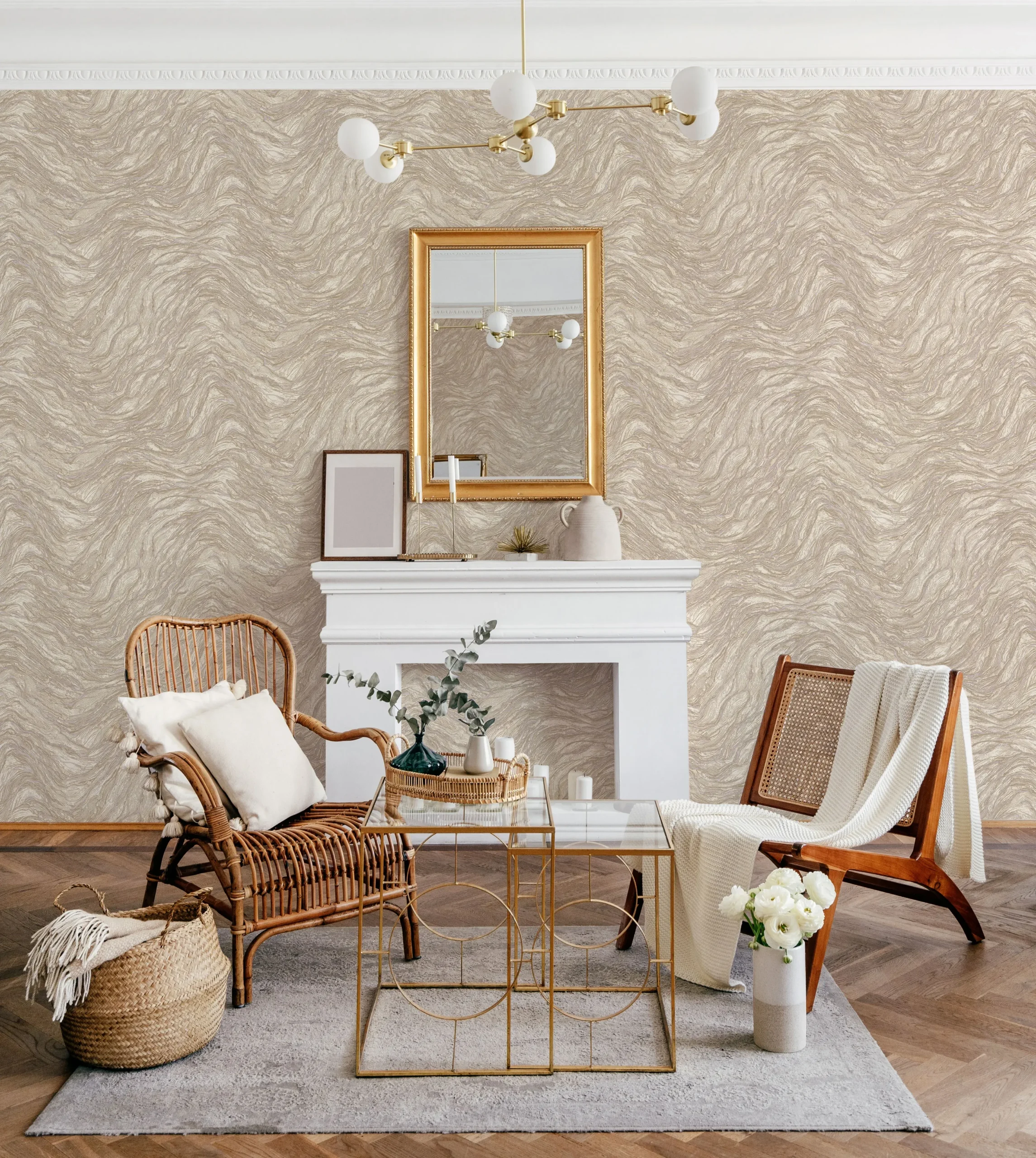 Beige Embossed Wallpaper – Glittering Neutral (24104-2)